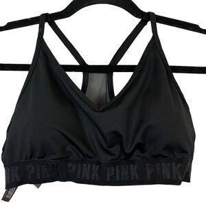PINK SPORT Victoria's Secret Solid Black Mesh Racerback Sports Bra Workout Top M